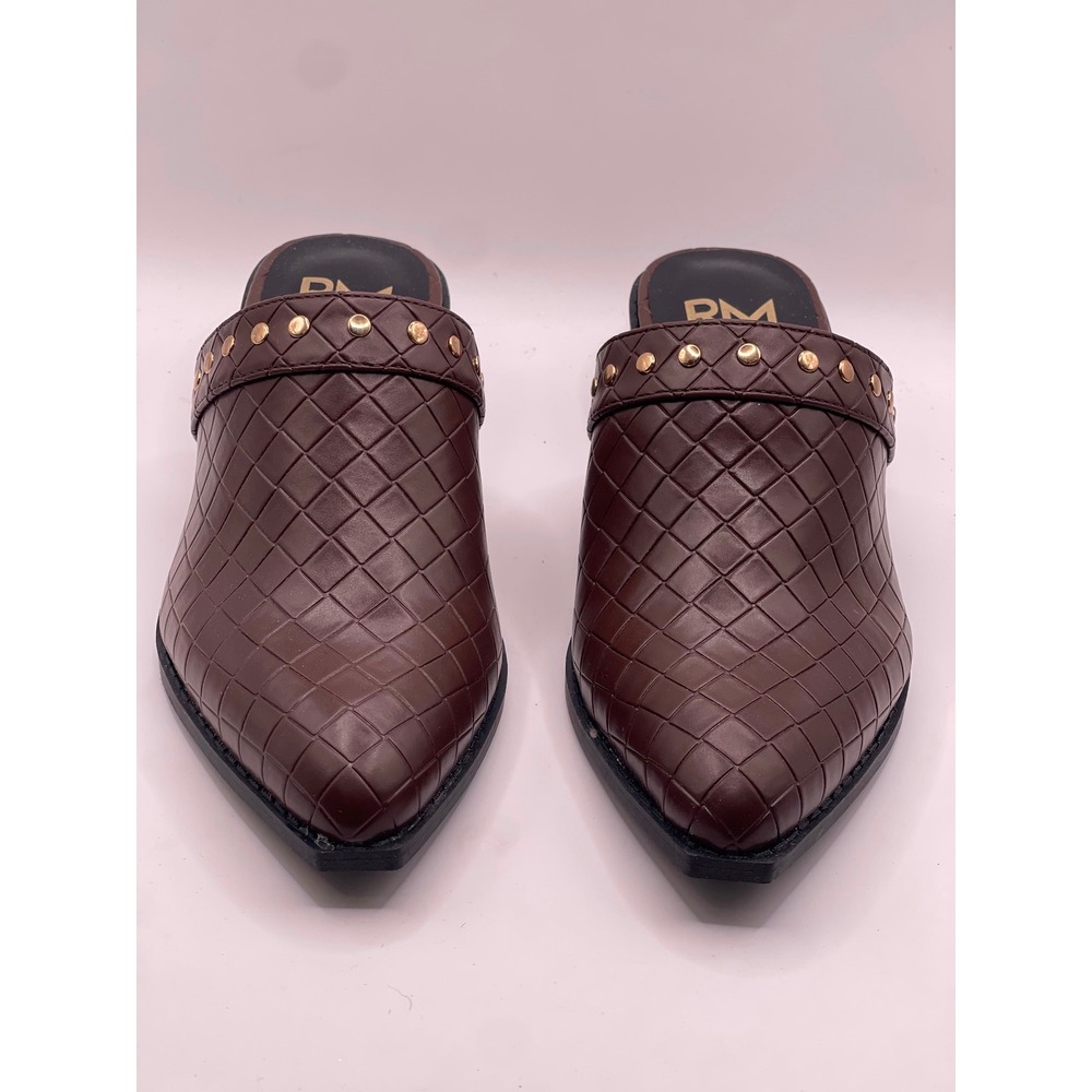 Rebecca Minkoff Barb Woven Mules Dark Brown Studded Pointed Toe Clogs 7M